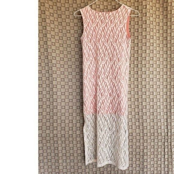 Girls Dress Sleeveless A-Line Peach Cream Maxi Lace Crochet Dress Size 10 - Picture 3 of 3